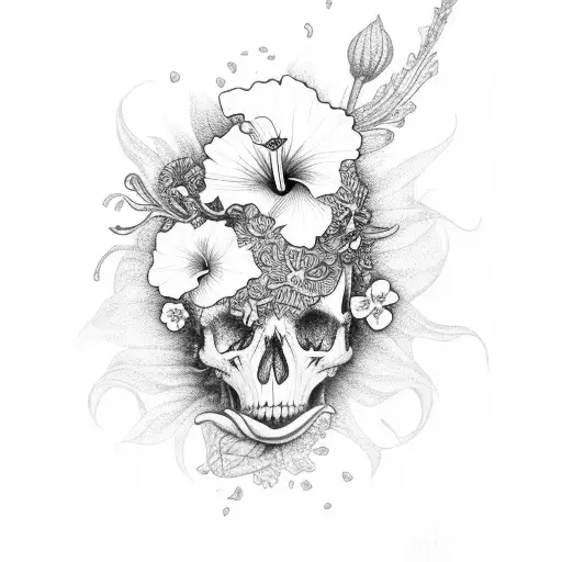 Hibiscus Flower With Mermaid And Skulls