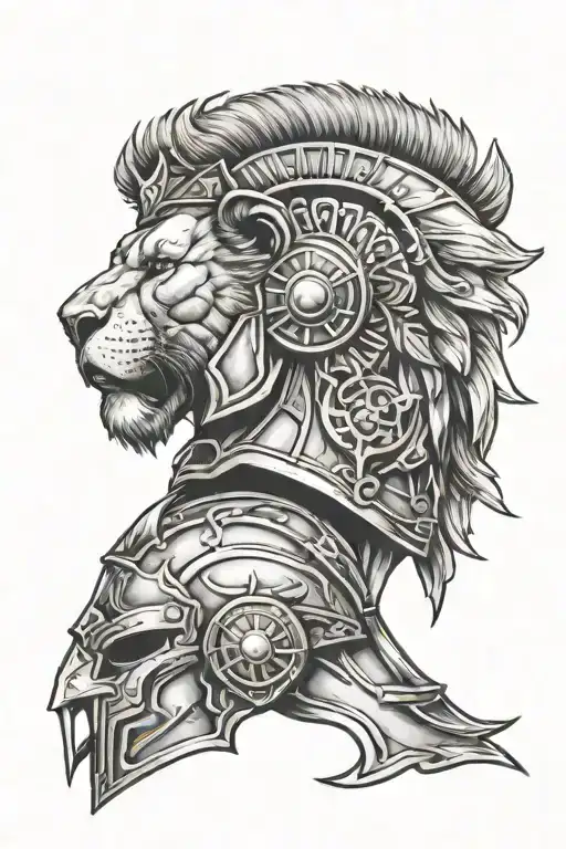 Lion And Gladiator Helmet Merged