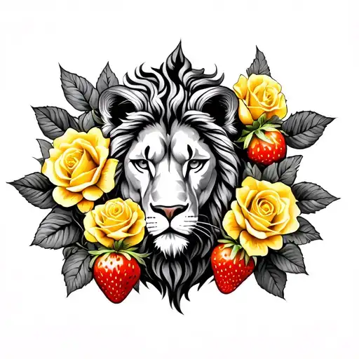 Leo Symbol With Strawberries And Yellow Roses