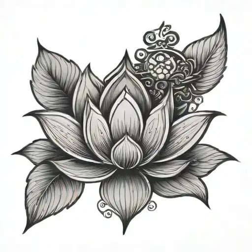 Vishnu Symbol On Forehead And A Lotus Flower