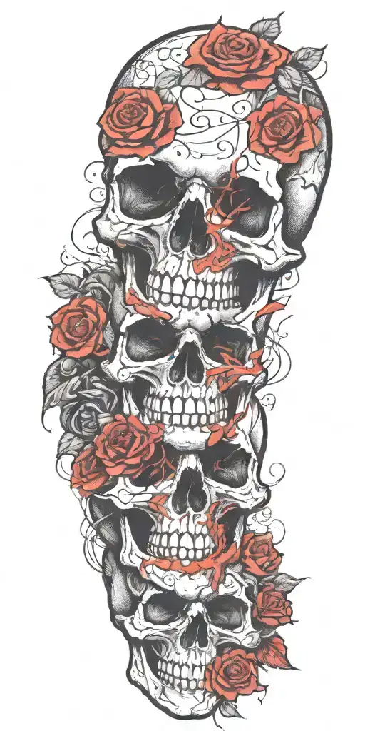 Skull With Roses Tangled Together Wide Composition