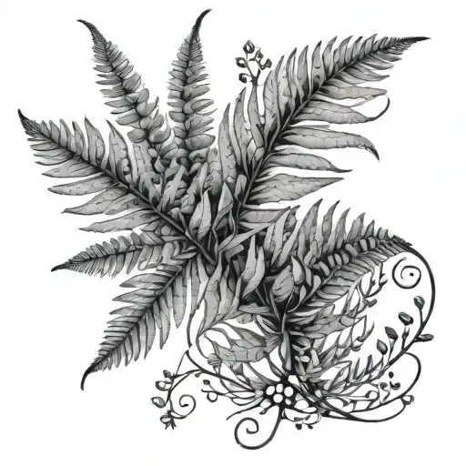 Fern Leaf Intertwined With Wildflowers