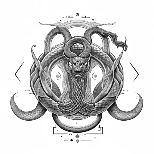 Jormungandr And Fenrir Whit Runes And Snake And El Tre