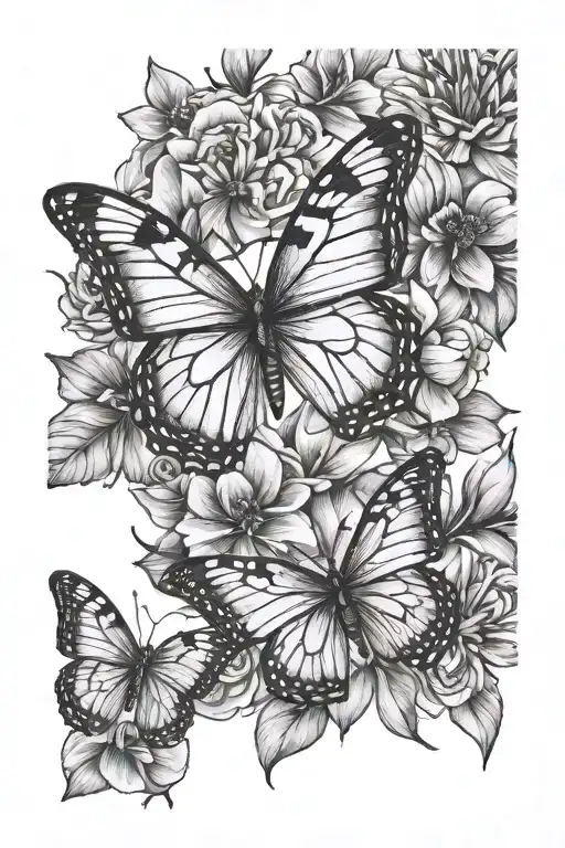 Butterfly Flowers Fine Line