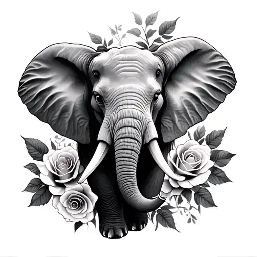 Elephant And Roses Intertwined