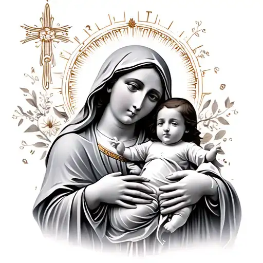 Mother Mary Holding Baby Jesus
