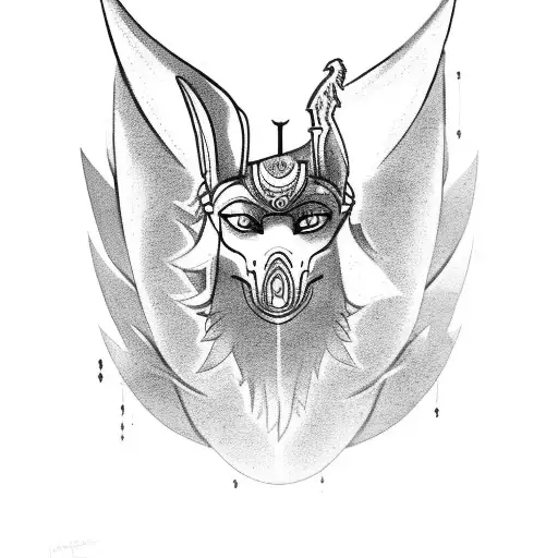 A Mythical Battle Between Anubis And A Phoenix In A Black And Grey Style