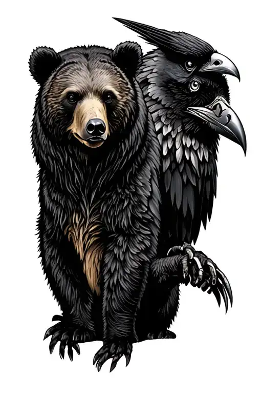 Bear On The Front Of Forearm And Raven On The Back Of The Forearm