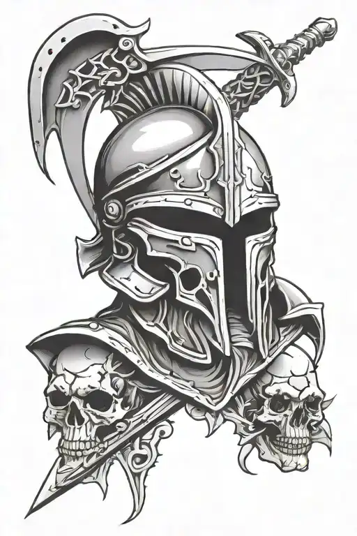 Spartan Helmet And Skulls And Swords