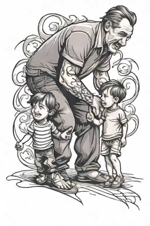 Kids And Father Holding Hands