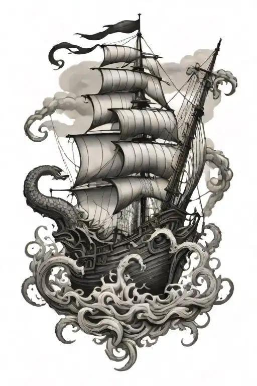 Kraken And Ship Being Attacked