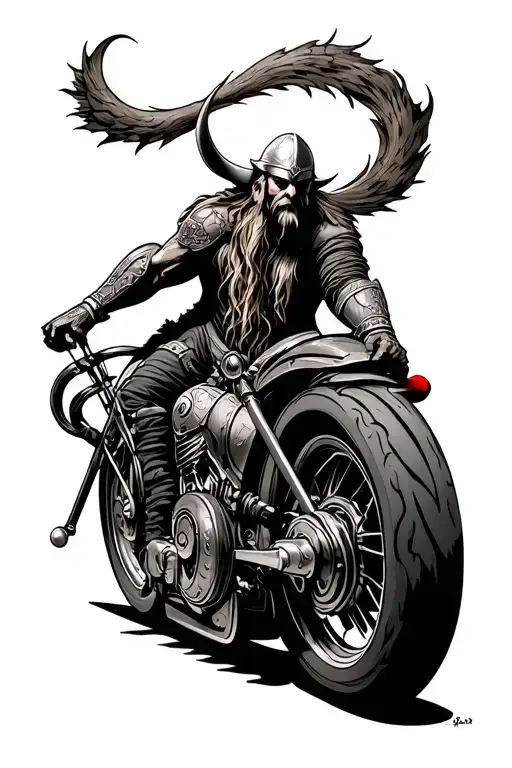 Biker And Viking Warrior