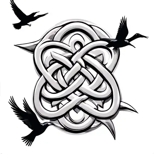 Celtic Knot Symbol Family With Birds Flying