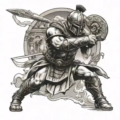 Gladiator Warrior Battling And Spa Scene