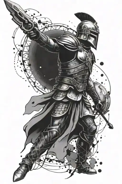 Gladiator Warrior And Space Scene Inspired Tattoo Featuring