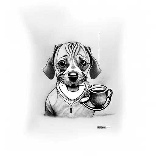 A Dog Playing Tennis With A Coffee Mug In Its Mouth