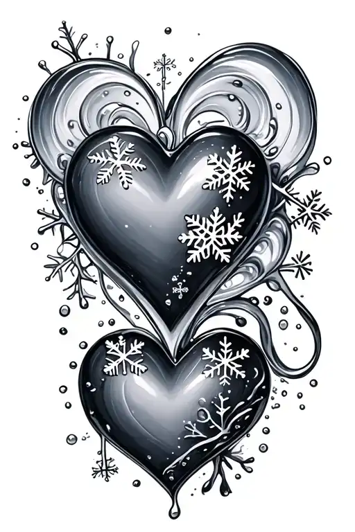 Hearts With Snowflakes And Water