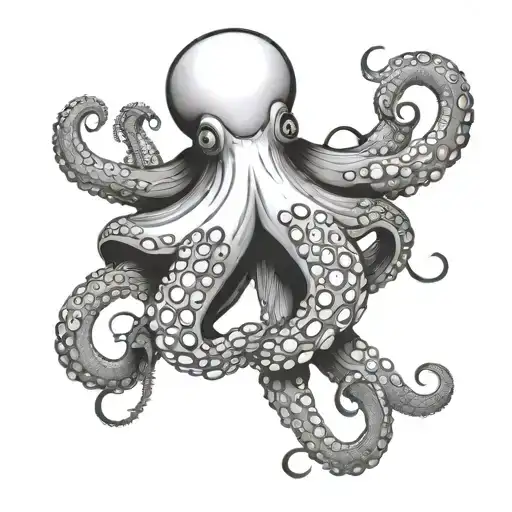 Minimalist Octopus Simple Line Drawing Without Shading