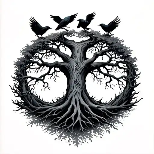 Yggdrasil With Trees And Ravens