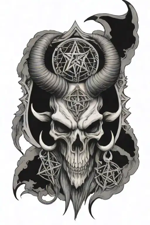 Baphomet Skull With Pentagram In Background