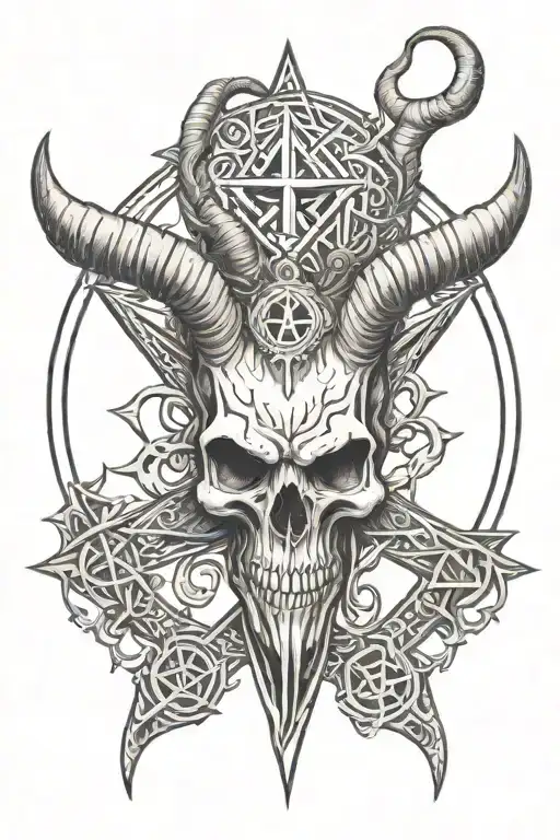 Baphomet Skull With Pentagram In Background