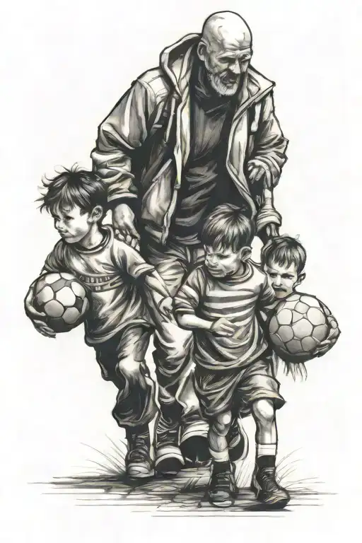 Football Fan Walking With 2 Children