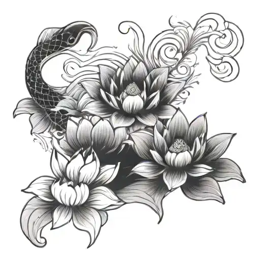 Lotus Flowers And Koi Fish