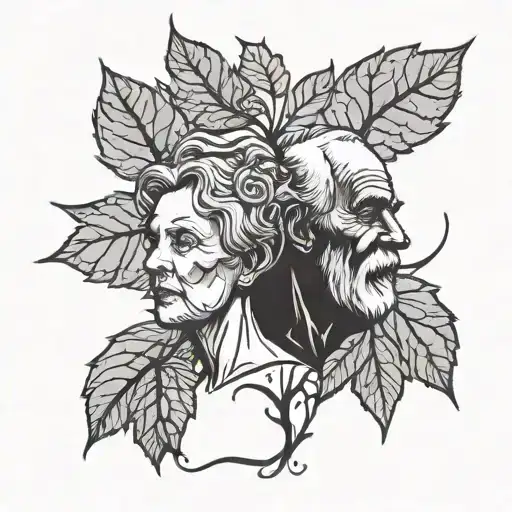 Unique Thin Line Silhouette Grandparents No Filler Old School Style Mixed In Linden Leaf