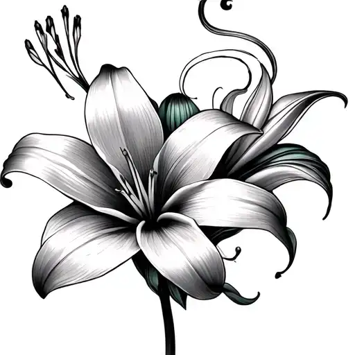 Fine Line Spider Lily Flower With A Swirl Coming From The Back