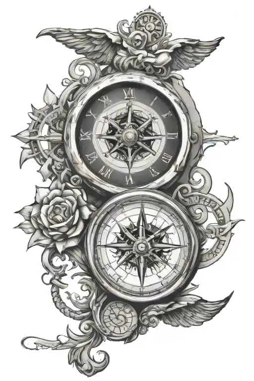 Clock Tattoo M Compass And Clock