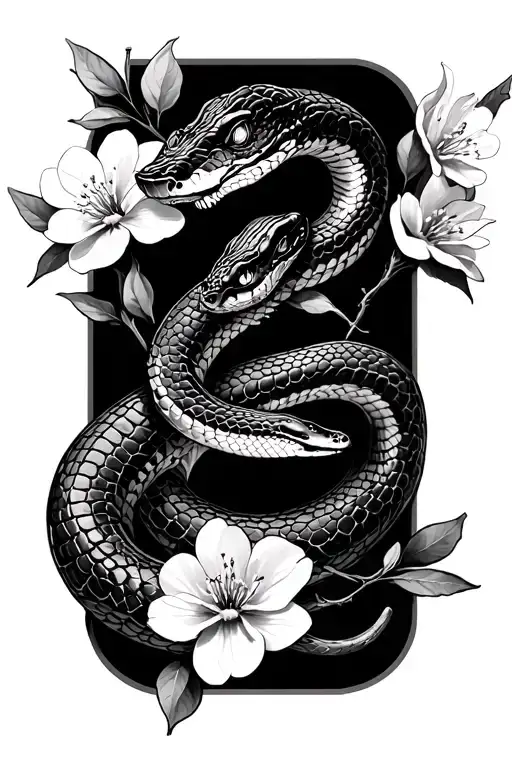 Snake And Cherry Blossom Flowers