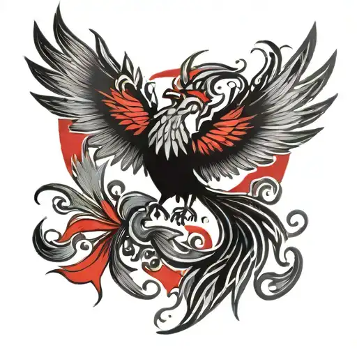 Tiny Black And Red Phoenix Tattoo Design