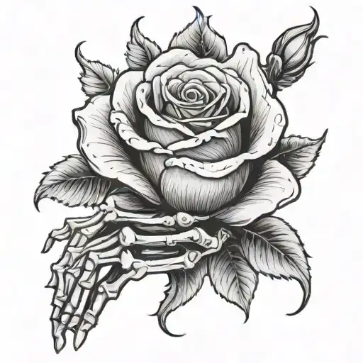 Skeleton Hand Holding Rose