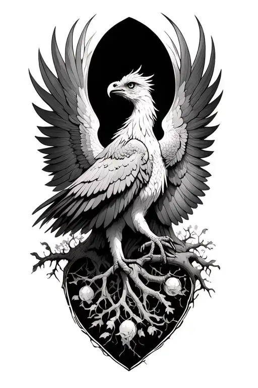 Phoenix Bird With Open Wings Standing In The Tree Of Life