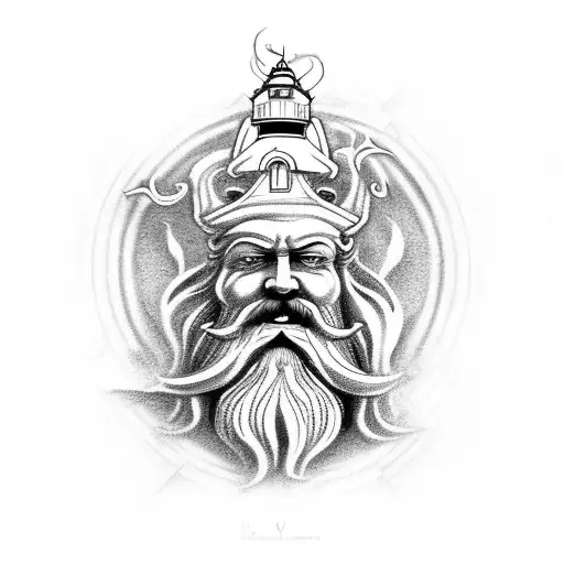 Sculpture King Neptune With Lighthouse