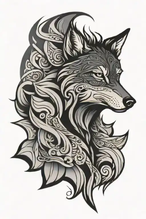 Lonely Wolf Head Polynesian Style