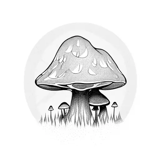 A Dark And Mysterious Forest With Glowing Mushrooms And A Silhouette Of Mew