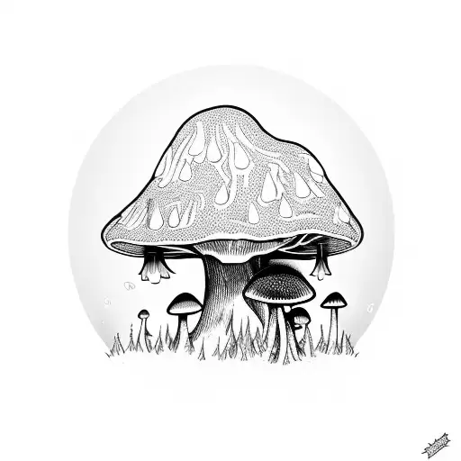 A Dark And Mysterious Forest With Glowing Mushrooms And A Silhouette Of Mew