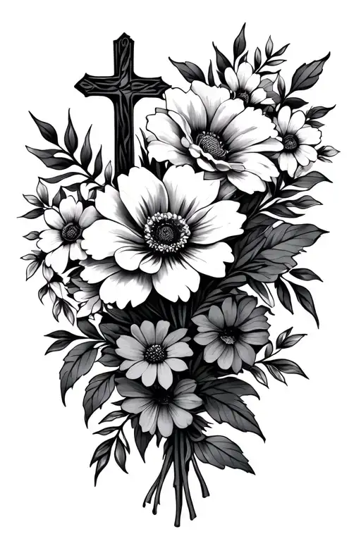 Cross And Flower Bouquet Wrapped