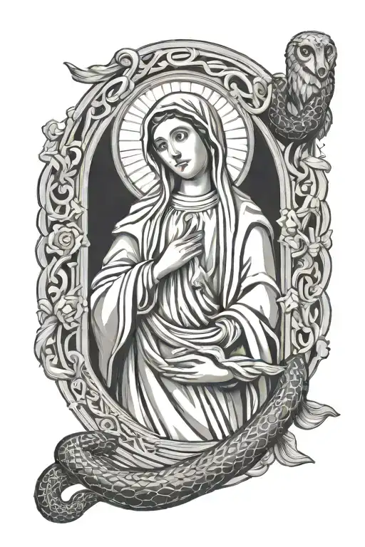Icon Of The Virgin Mary In A Rectangle With A Snake Entwined