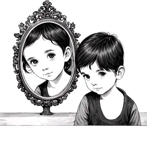 Brown Little Girl Looking At The Reflection Of Herself In A Mirror But Sees Herself As A Little Boy