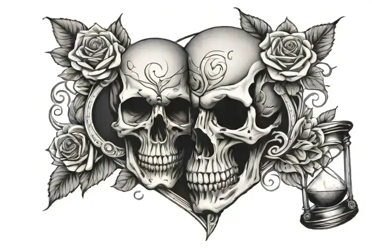 Skull Hourglass Roses Intertwined