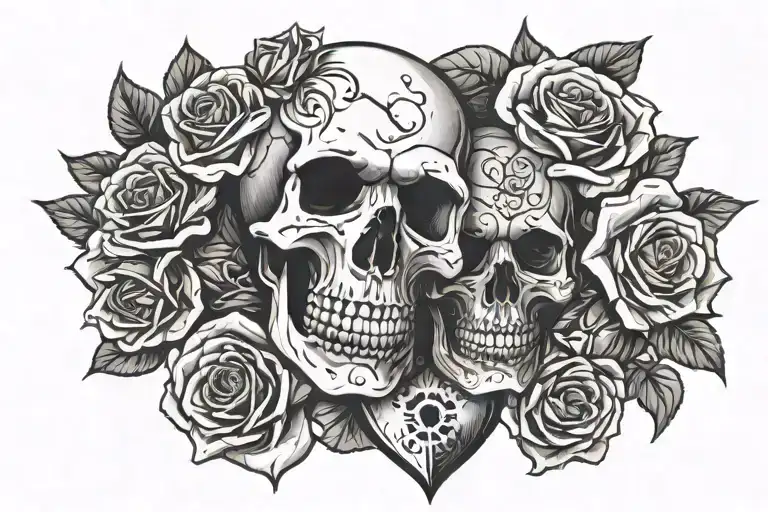 Skull Hourglass Roses Intertwined Representing
