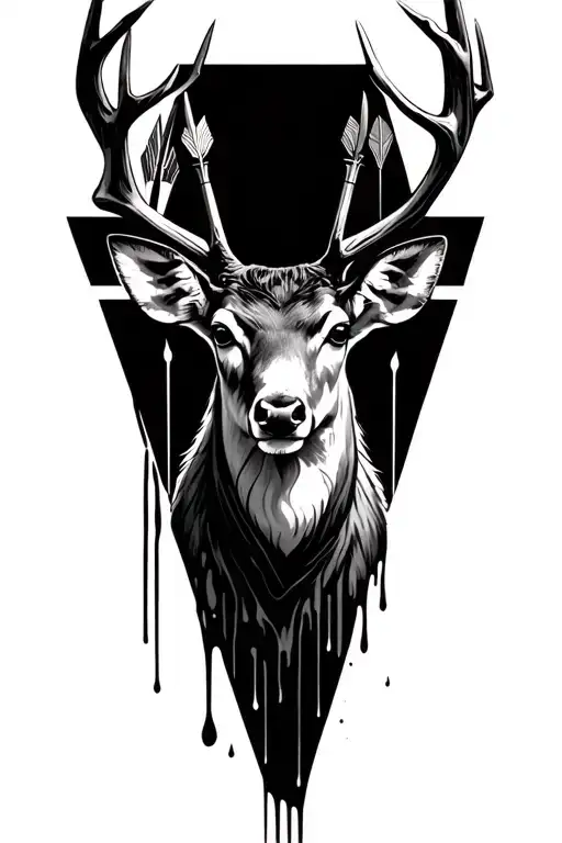 The Head Of A Deer In A Triangle With 3 Arrows In The Neck Of Them Run Blood Streams