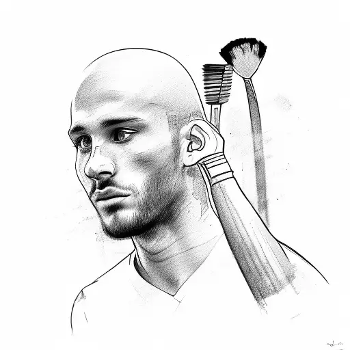 A Sketch Of A Soccer Player Holding Brushes And A Color Palette