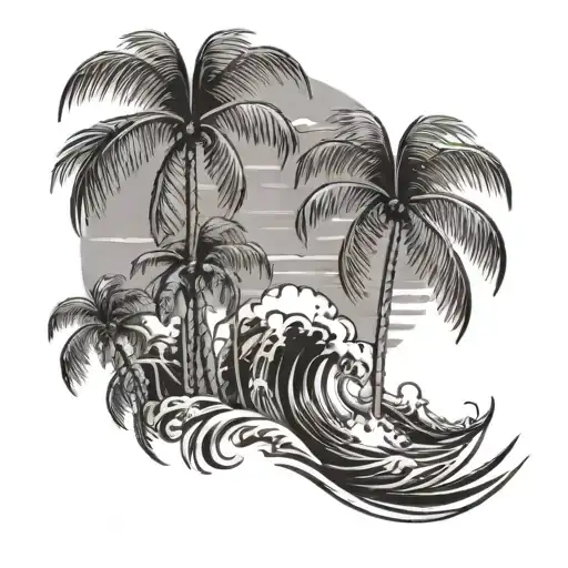 Ocean Waves Palm Trees