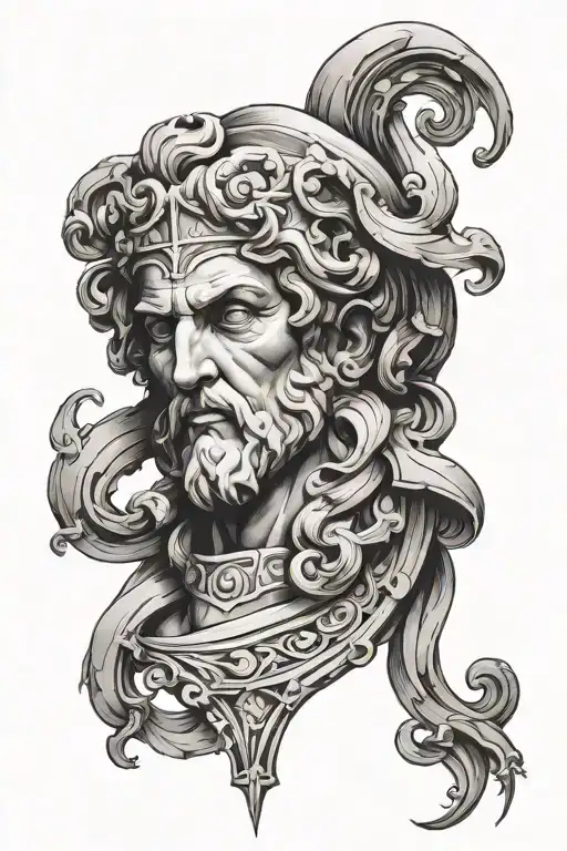 Tattoo Sketch Of A Sleeve In Realism On The Theme Of Greek Mythology