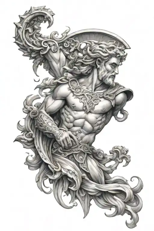 Tattoo Sketch Of A Sleeve In Realism On The Theme Of Greek Mythology