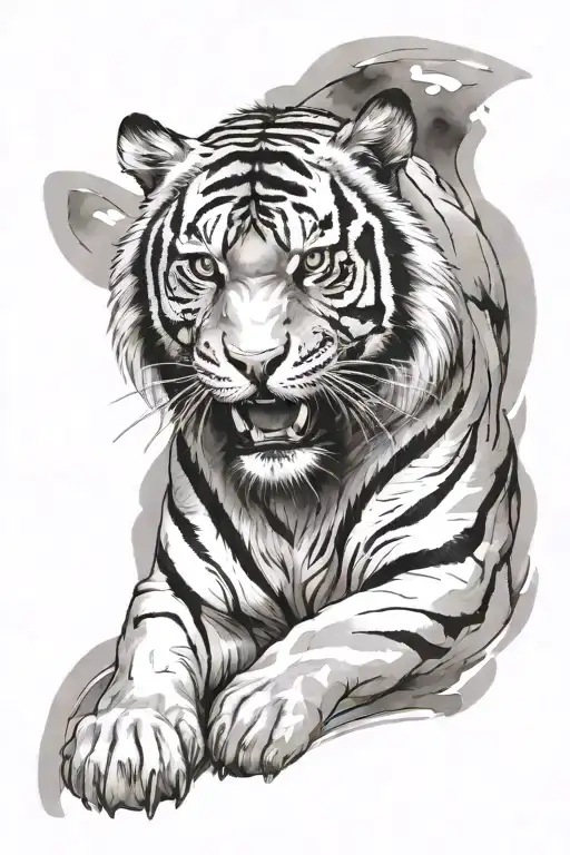 Make A Sketch Of A Tiger In The Style Of Japanese Watercolor