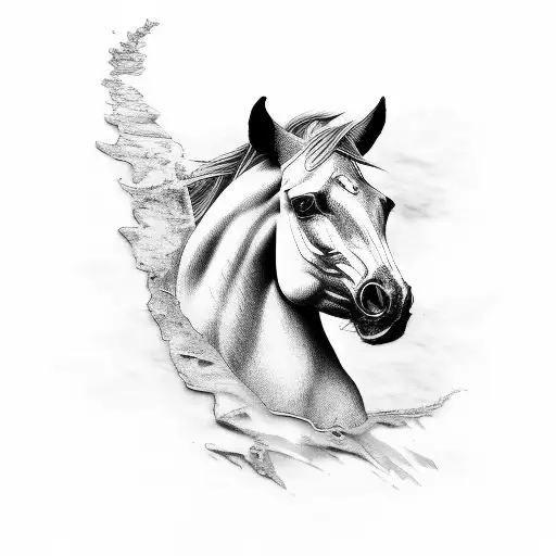Black Ink Horse That Is Tribal And Sexy